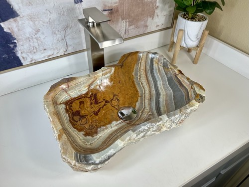 Rustic onyx stone vessel sink - rustic,
